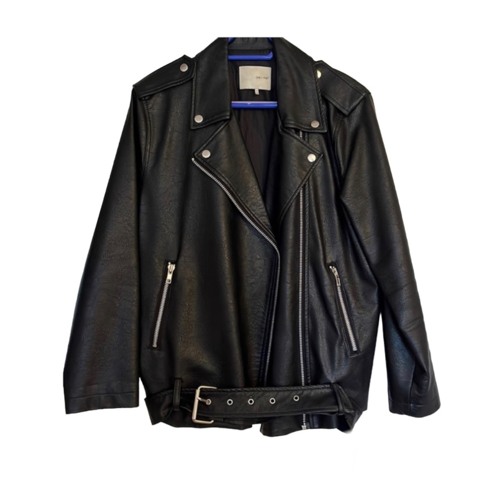 Oak and Fort Oversized Biker Jacket in Pebbled Vegan Leather OS